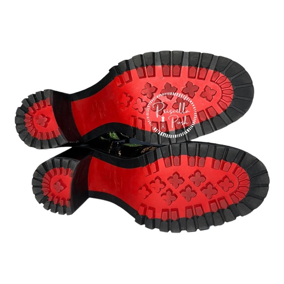 Christian Louboutin Croc Floral Studded Hiking Ankle Boots Black Spike Studded - Picture 14 of 15